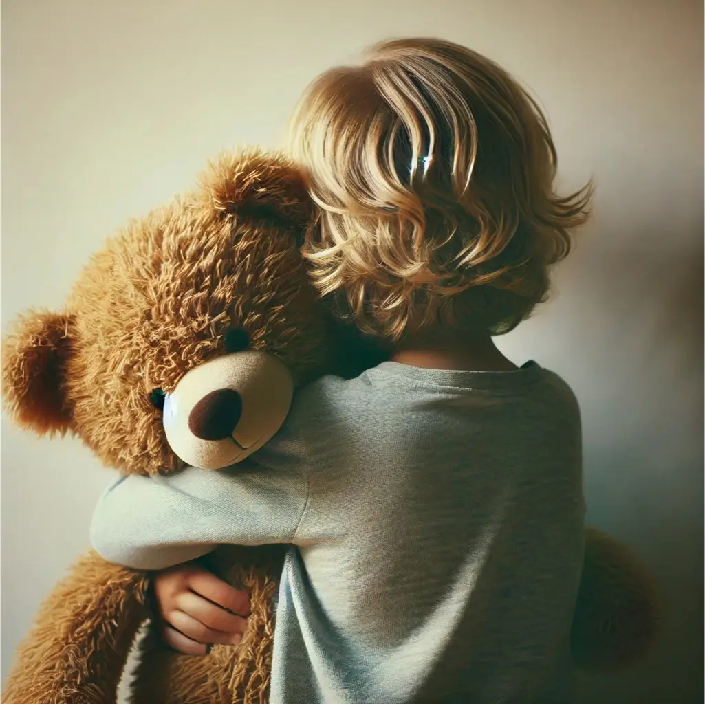 enfant de dos avec ourson